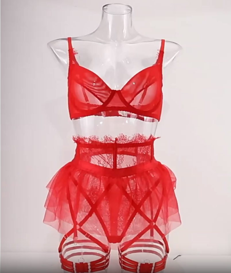 Black lace sexy patchwork perspective slim fitting and fun bra set