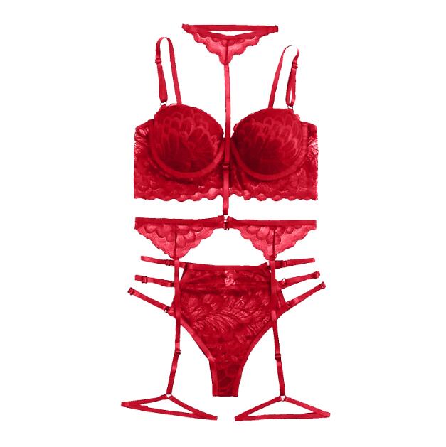 Sexy Tie Neck Garter Belt With Leg Loops Straps Three Piece