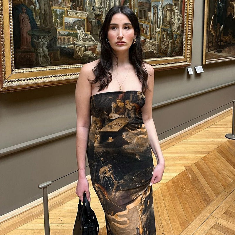 Sexy tube top printed dress