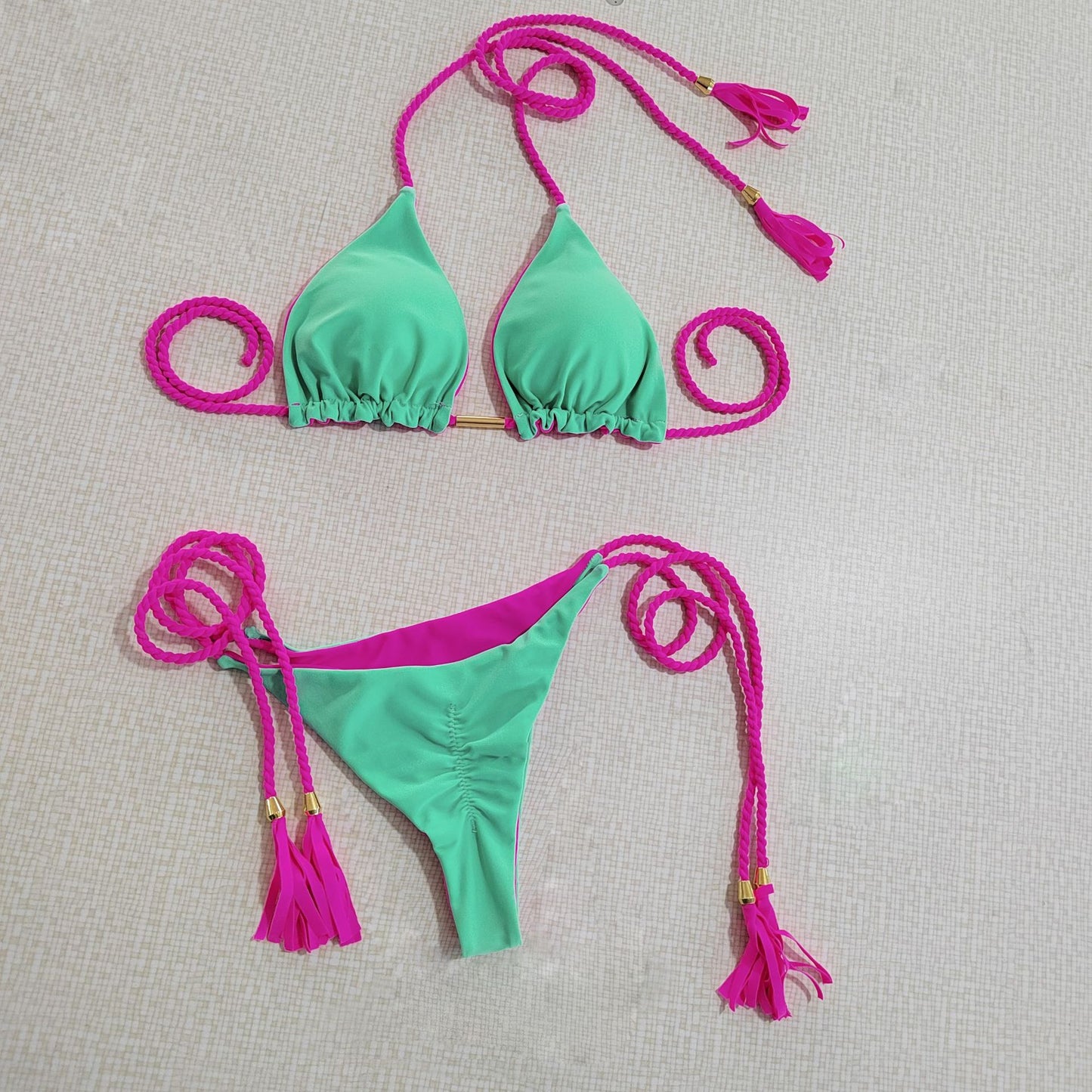 Swimsuit women's bikini split sexy triangle double-sided contrasting beach