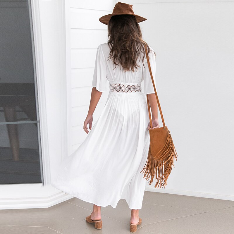 Summer Dress See Through Crochet Lace White Beach