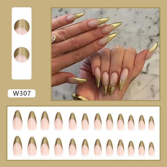 Gold French almond nail Press on