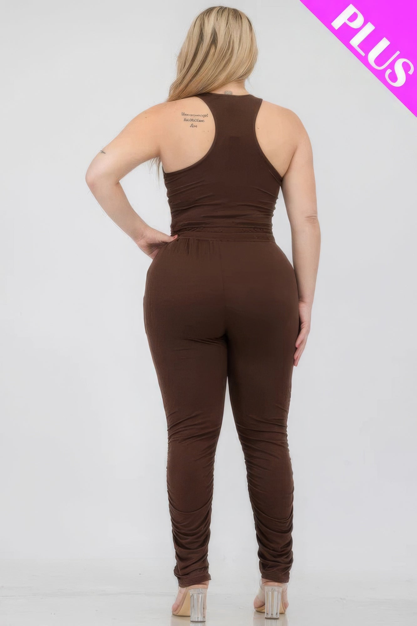 Plus Size Crop Tank Top &amp; Ruched Pants Set