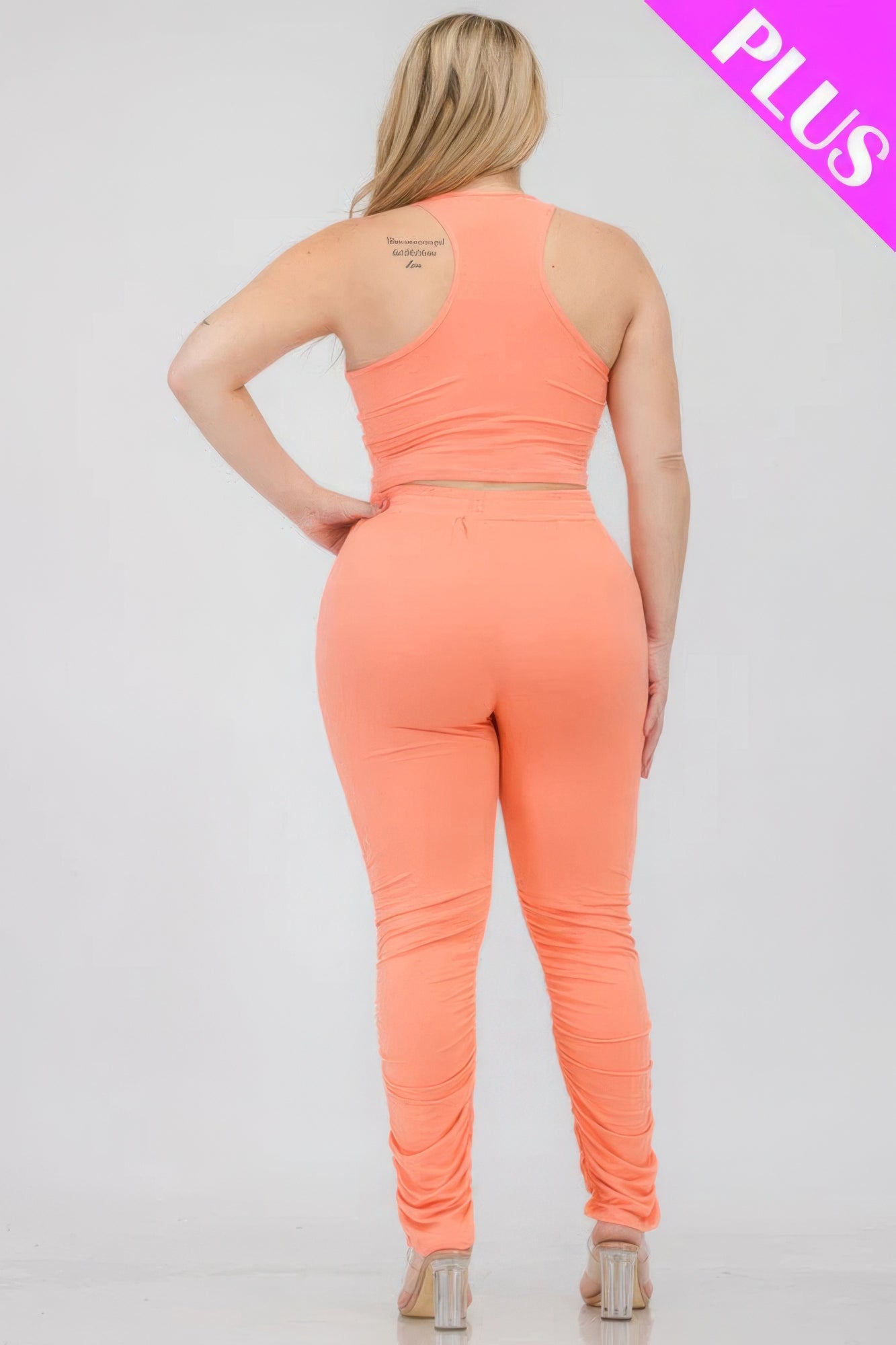 Plus Size Crop Tank Top &amp; Ruched Pants Set