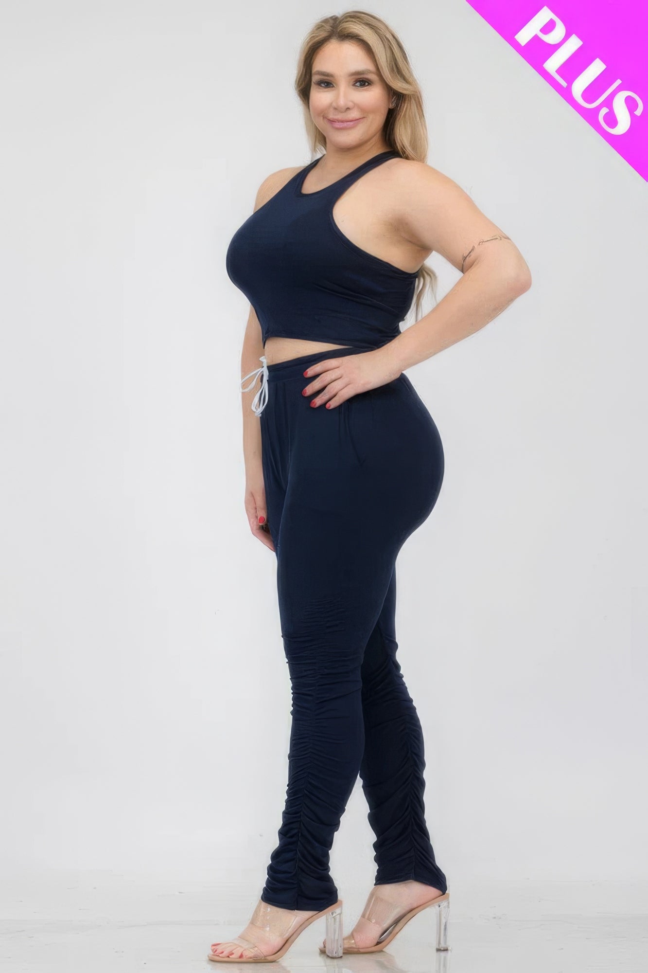 Plus Size Crop Tank Top &amp; Ruched Pants Set