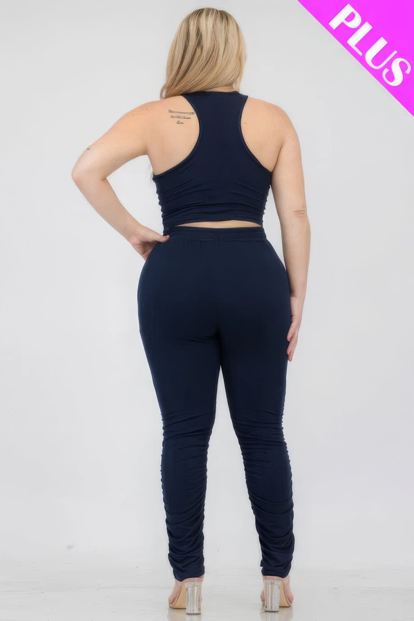 Plus Size Crop Tank Top &amp; Ruched Pants Set