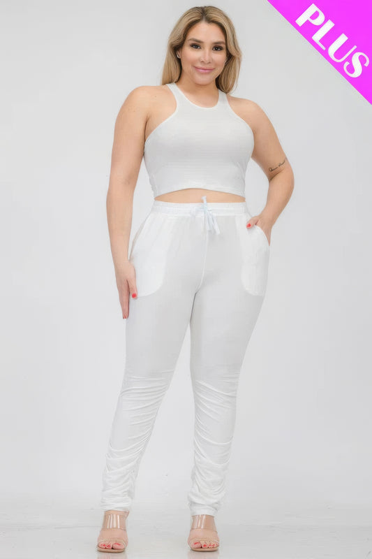 Plus Size Crop Tank Top &amp; Ruched Pants Set