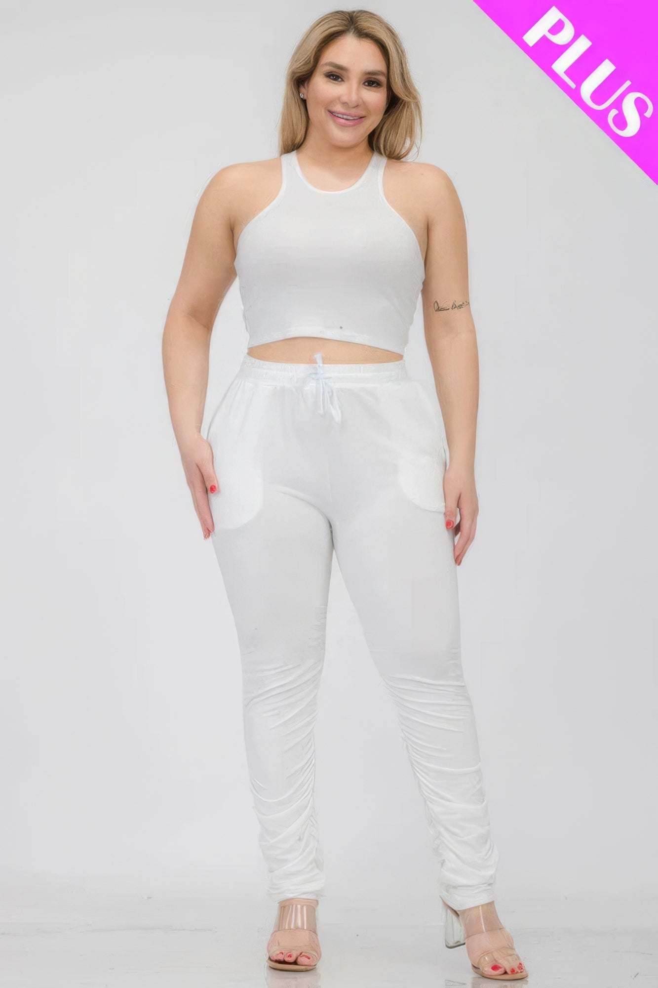 Plus Size Crop Tank Top &amp; Ruched Pants Set