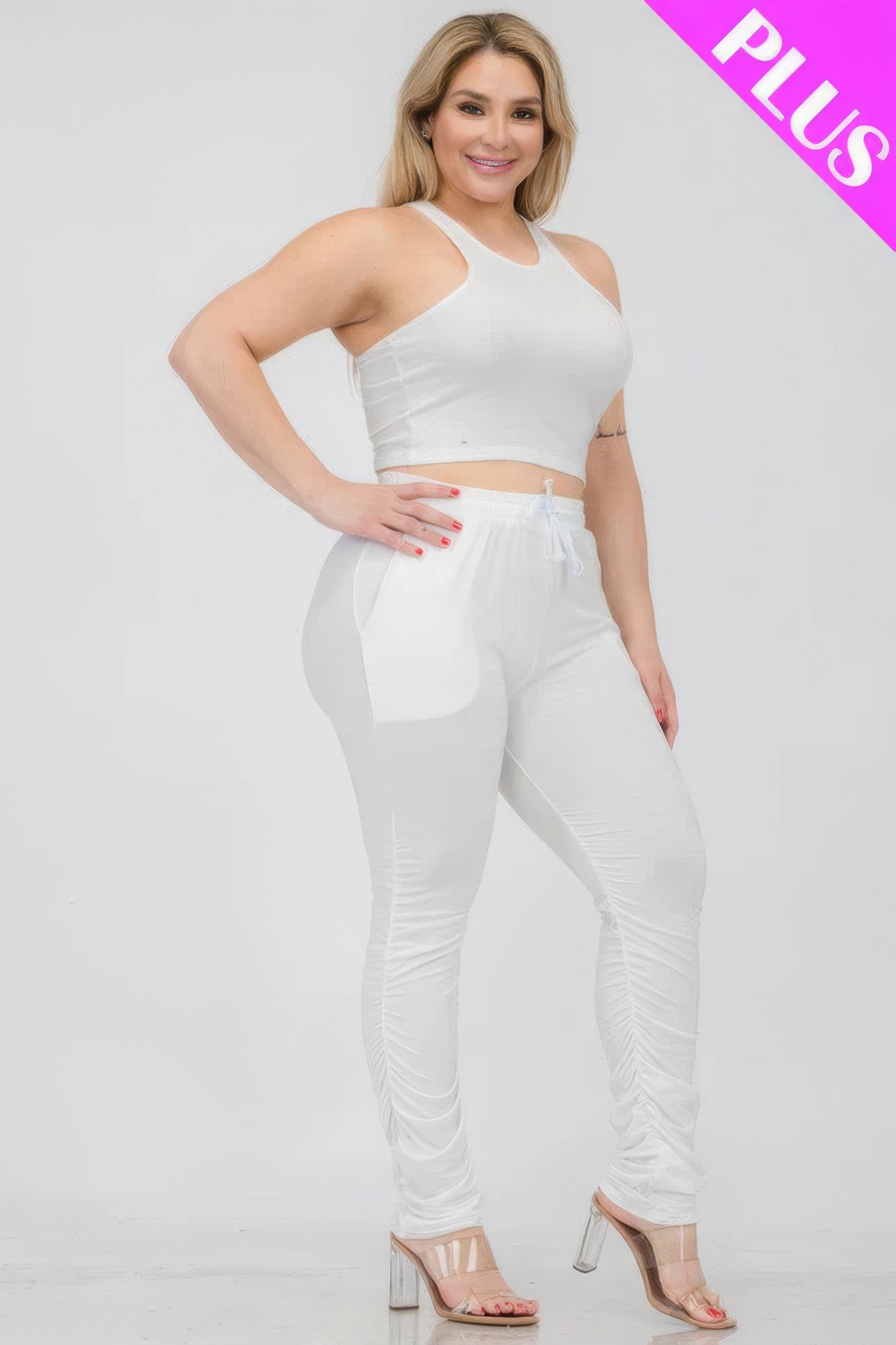 Plus Size Crop Tank Top &amp; Ruched Pants Set