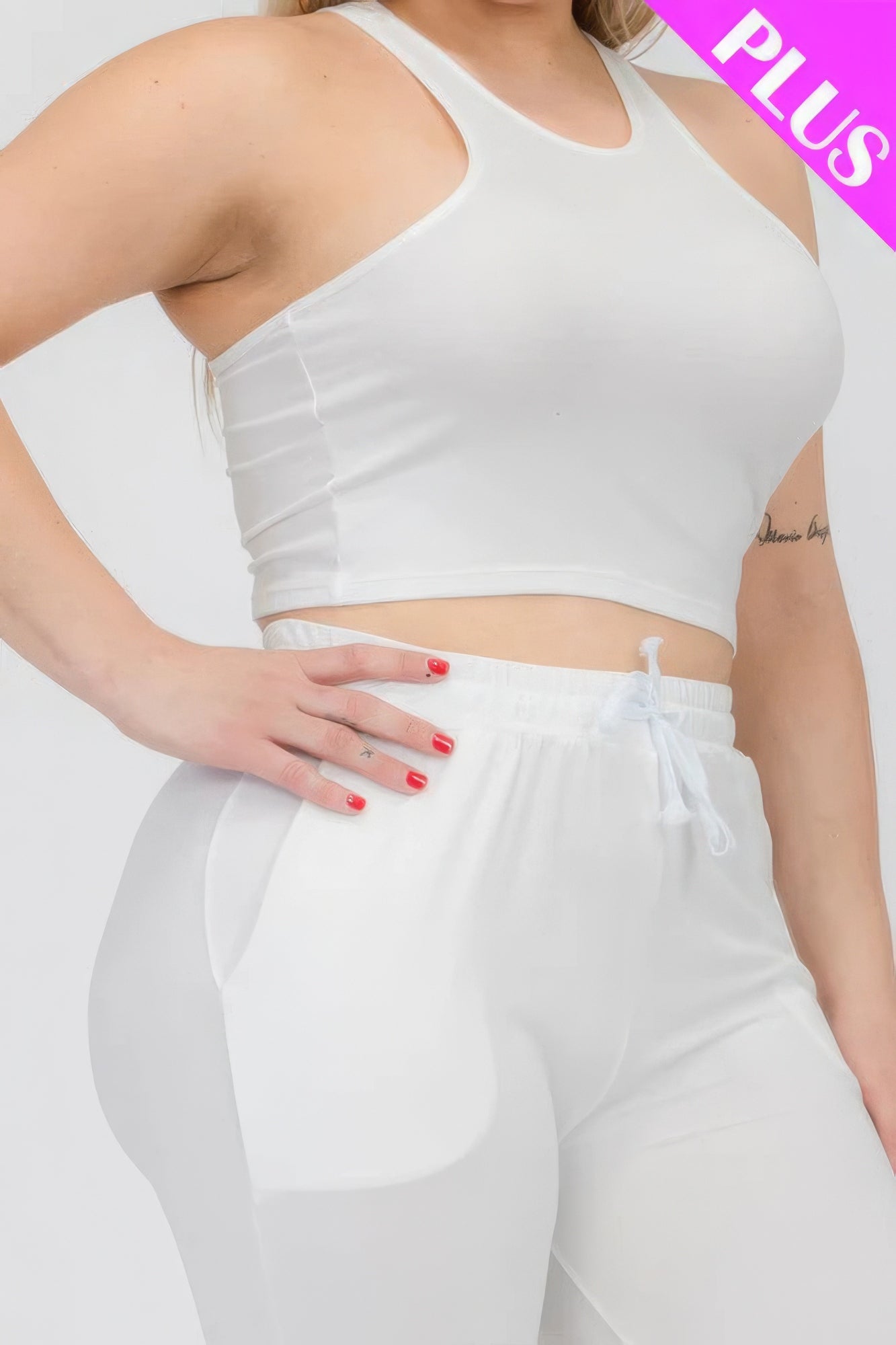 Plus Size Crop Tank Top &amp; Ruched Pants Set