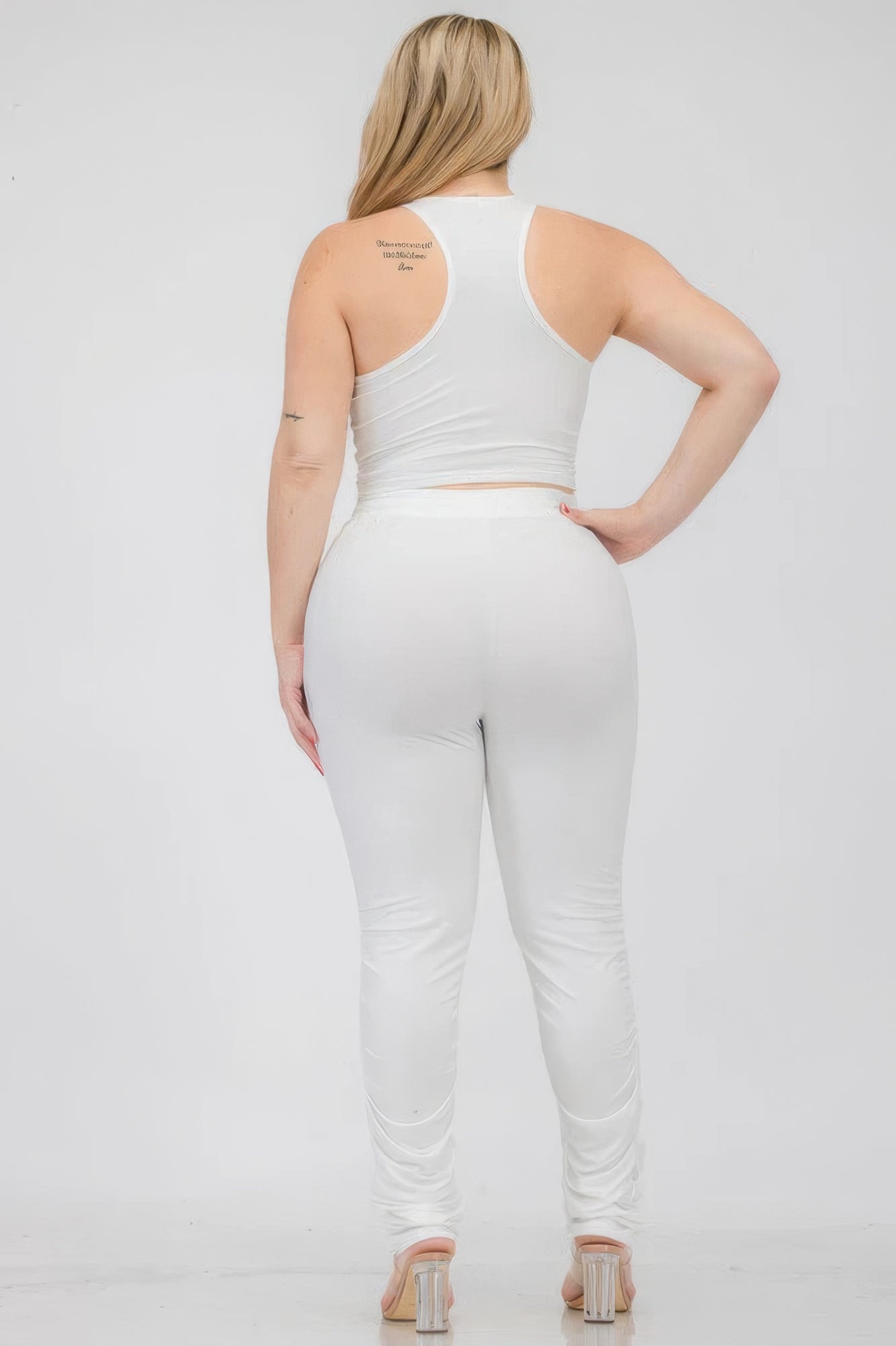 Plus Size Crop Tank Top &amp; Ruched Pants Set