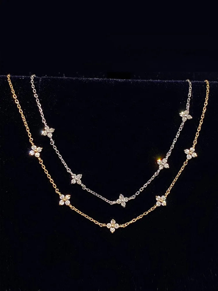 925 Sterling Silver Five Small Flower Clear Zircon Bracelet