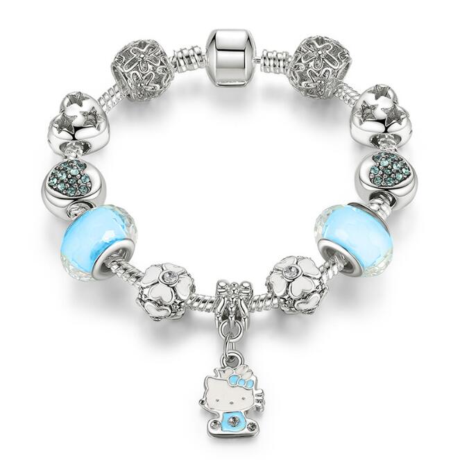 925 Silver Kitty Cat Charm Bracelet Fit