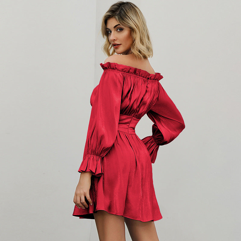 One-Shoulder Dress High Waist Long Skirt 
