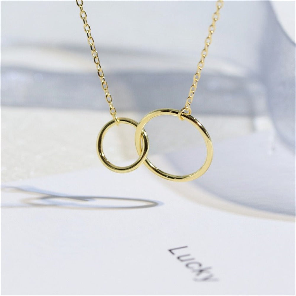 925 Sterling Silver Necklace Cross Chain Double Ring Circle 18K