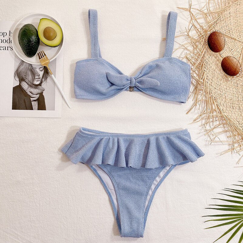 New Bow High Leg Swimsuits Push Up Bathing Suit Sexy Brazilian Bikinis