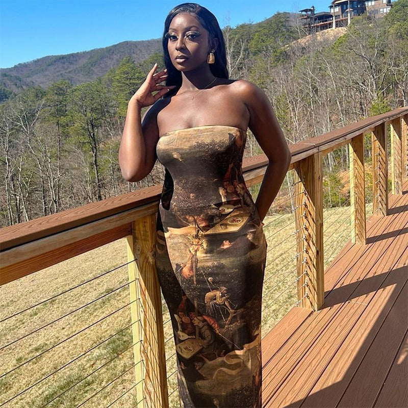 Sexy tube top printed dress