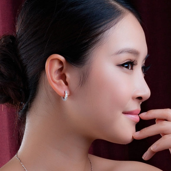 925 Sterling Silver Crystal Circle Earring For Women