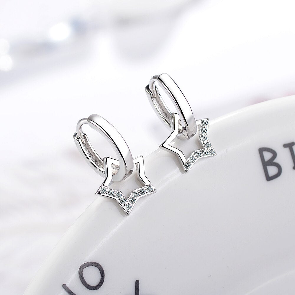 925 Sterling Silver Zircon Star Tassel Earrings