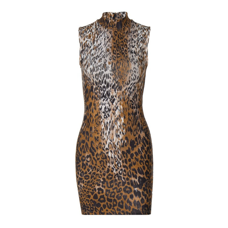 Fashionable printed back zipper sleeveless dress