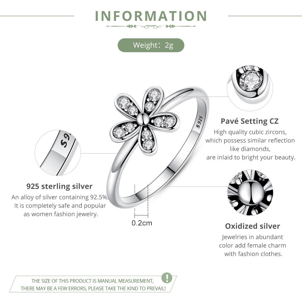 BAMOER Elegant 925 Sterling Silver Dazzling Daisy Flower Ring
