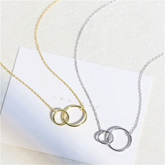 925 Sterling Silver Necklace Cross Chain Double Ring Circle 18K