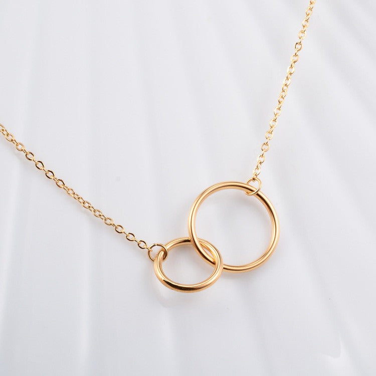 925 Sterling Silver Necklace Cross Chain Double Ring Circle 18K