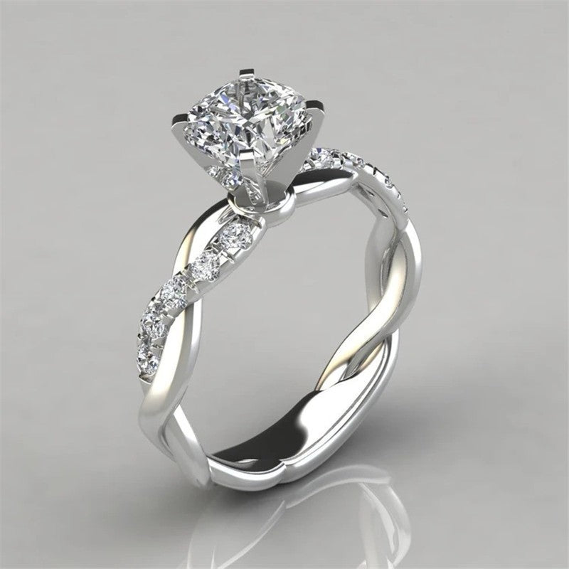 18k rose gold plated two-tone princess square diamond ring cross twist diamond ring