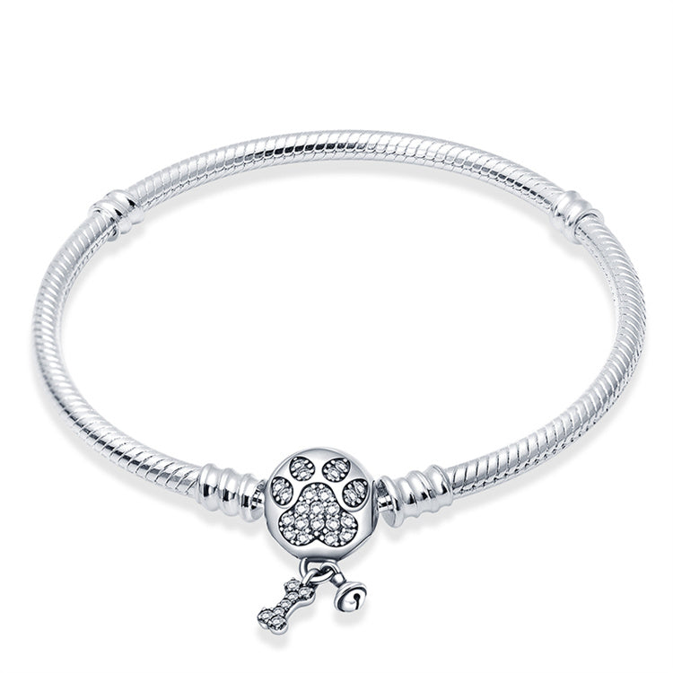 925 Silver Dog Paw Print Chain Pan Family Beads