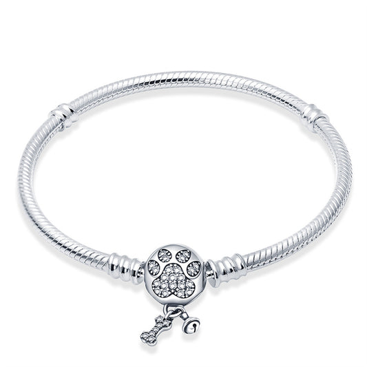 925 Silver Dog Paw Print Chain Pan Family Beads