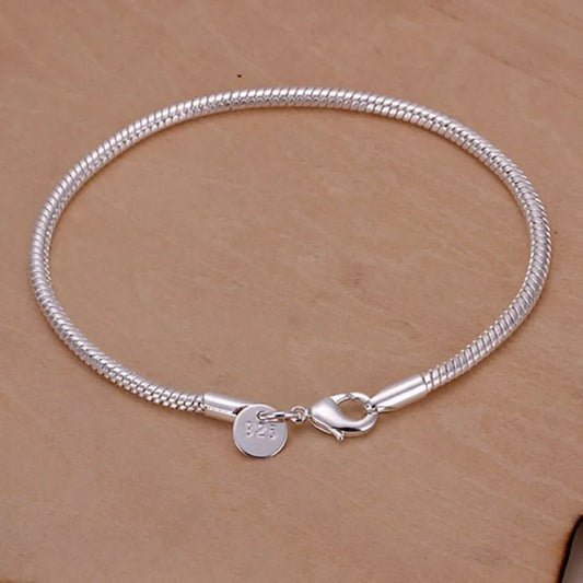 925 fashion silver plated jewelry 3mm Snake Bone Bracelet