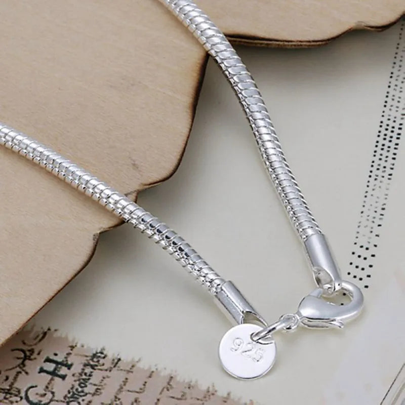 925 fashion silver plated jewelry 3mm Snake Bone Bracelet