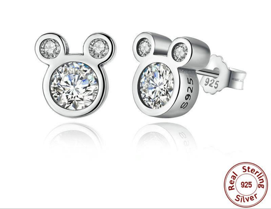 925 Sterling Silver Dazzling Miky Mouse Stud Earrings
