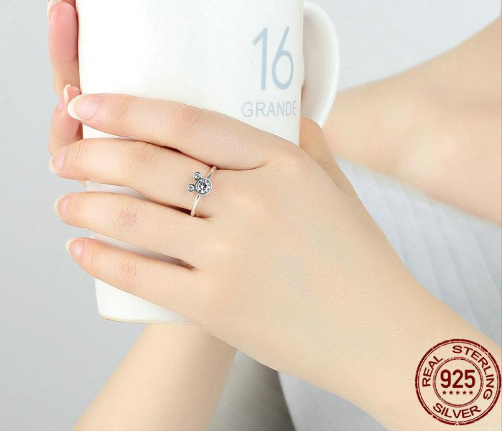BAMOER 925 Sterling Silver Dazzling Miky Mouse Rings