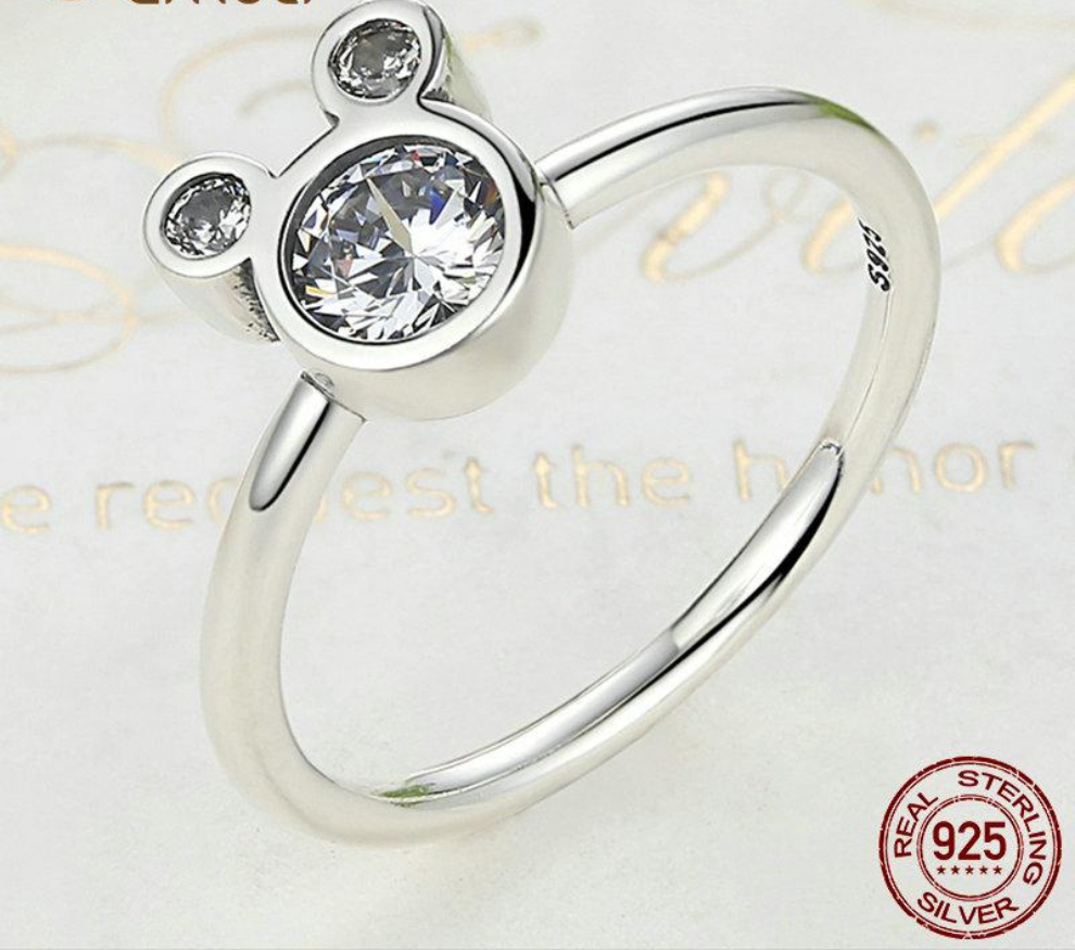 BAMOER 925 Sterling Silver Dazzling Miky Mouse Rings