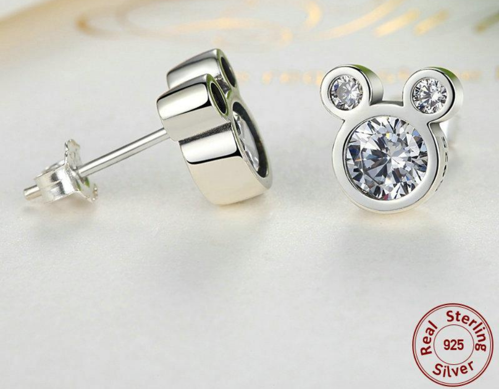 925 Sterling Silver Dazzling Miky Mouse Stud Earrings
