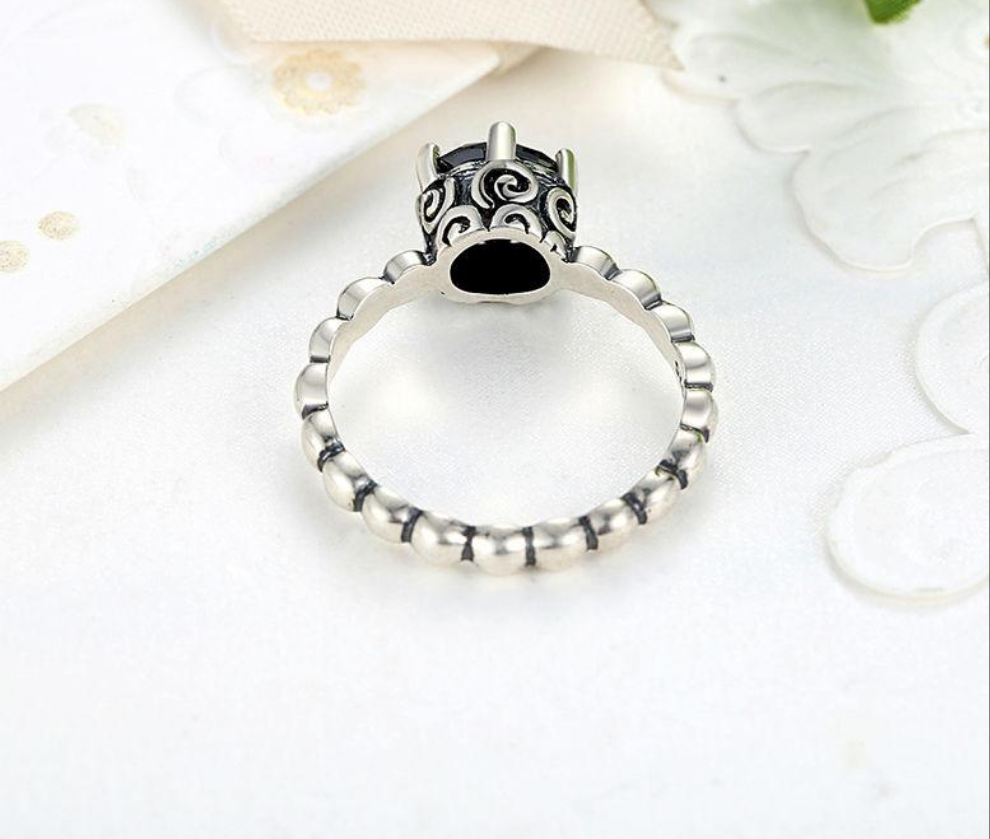 925 Sterling Silver Ring with Black Cubic Zirconia