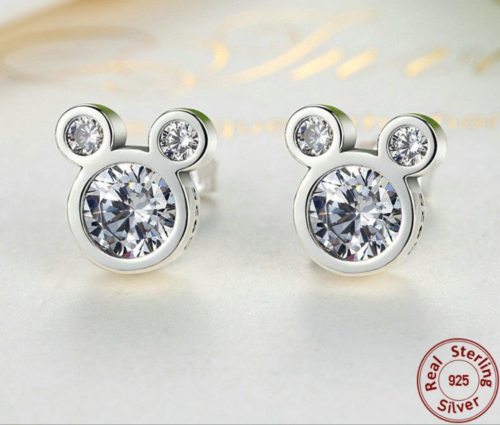925 Sterling Silver Dazzling Miky Mouse Stud Earrings