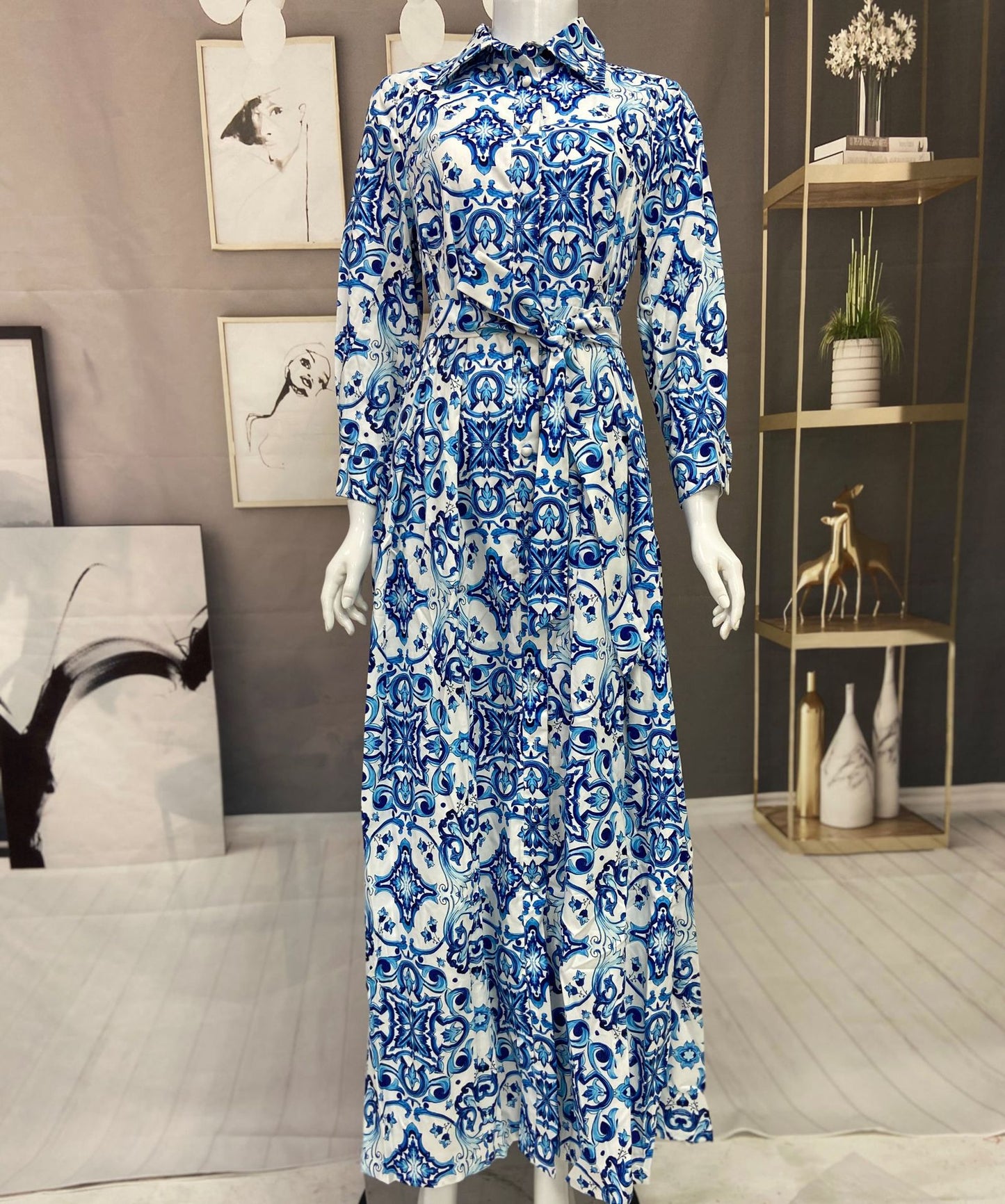 Women's Abaya Elegant Turndown Long Sleeve Flower Holiday Daily 