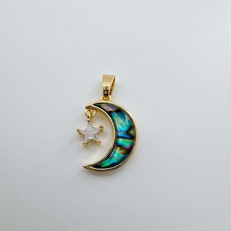 1 Piece 12mm Copper Shell Zircon Moon Tree Heart Shape Pendant