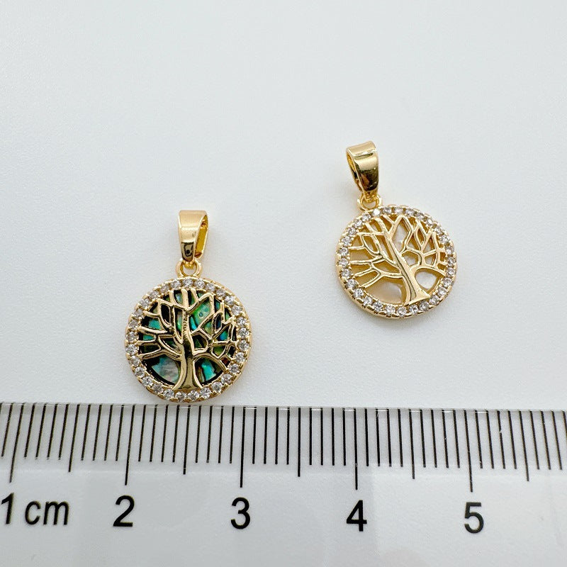 1 Piece 12mm Copper Shell Zircon Moon Tree Heart Shape Pendant