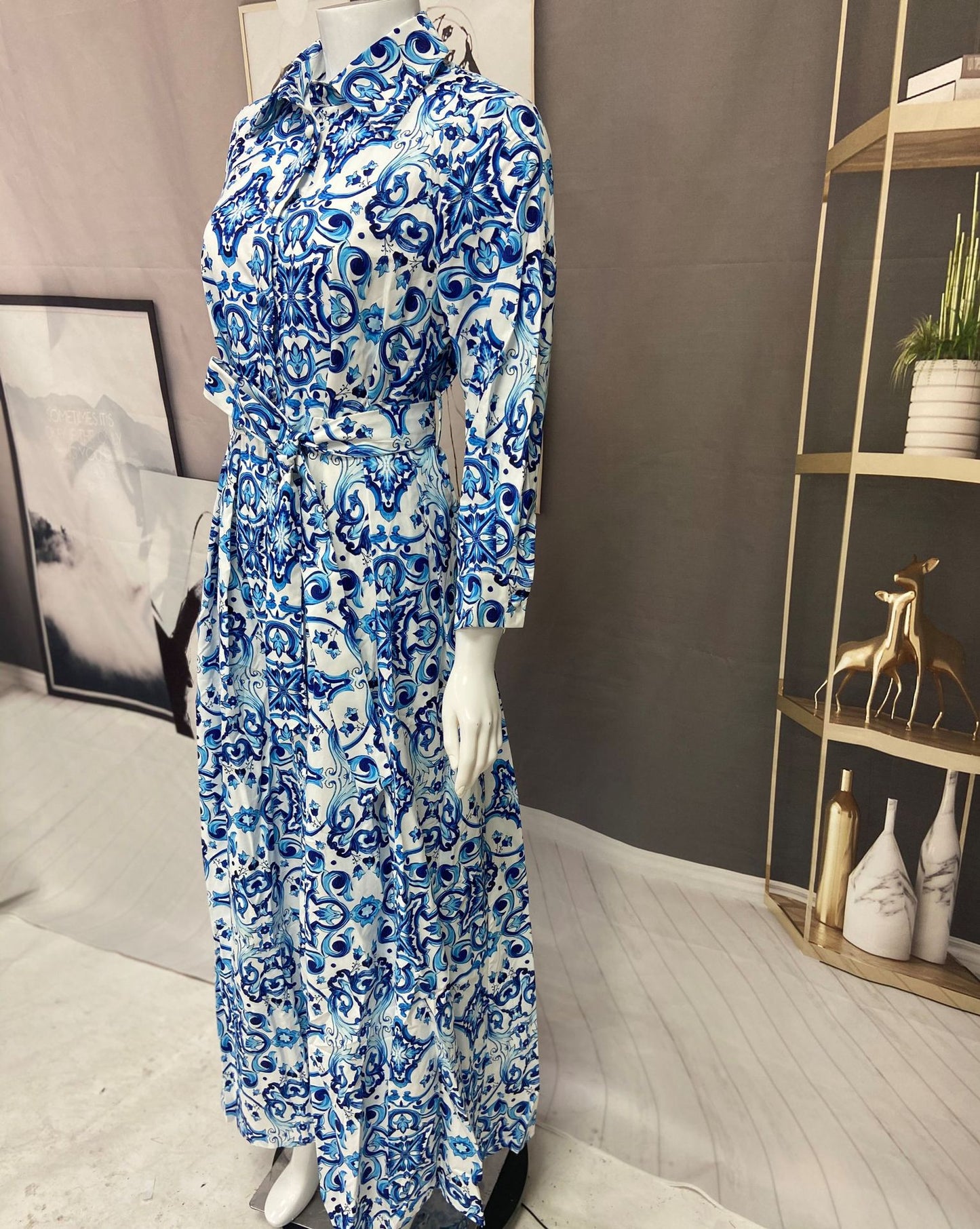 Women's Abaya Elegant Turndown Long Sleeve Flower Holiday Daily 
