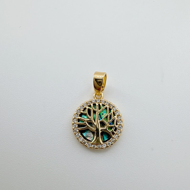 1 Piece 12mm Copper Shell Zircon Moon Tree Heart Shape Pendant