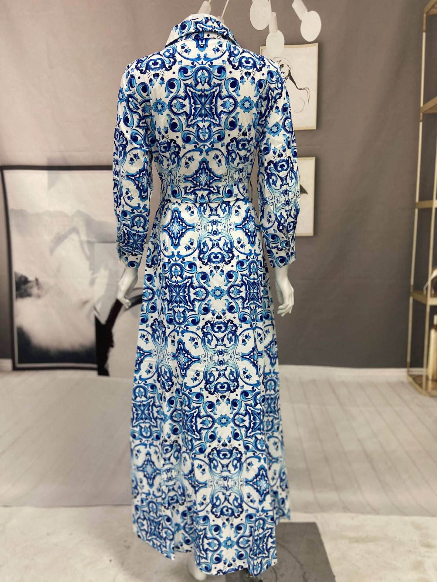 Women's Abaya Elegant Turndown Long Sleeve Flower Holiday Daily 