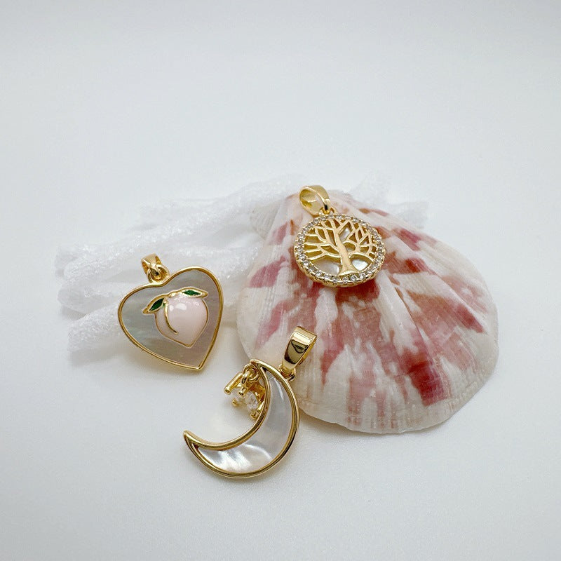 1 Piece 12mm Copper Shell Zircon Moon Tree Heart Shape Pendant