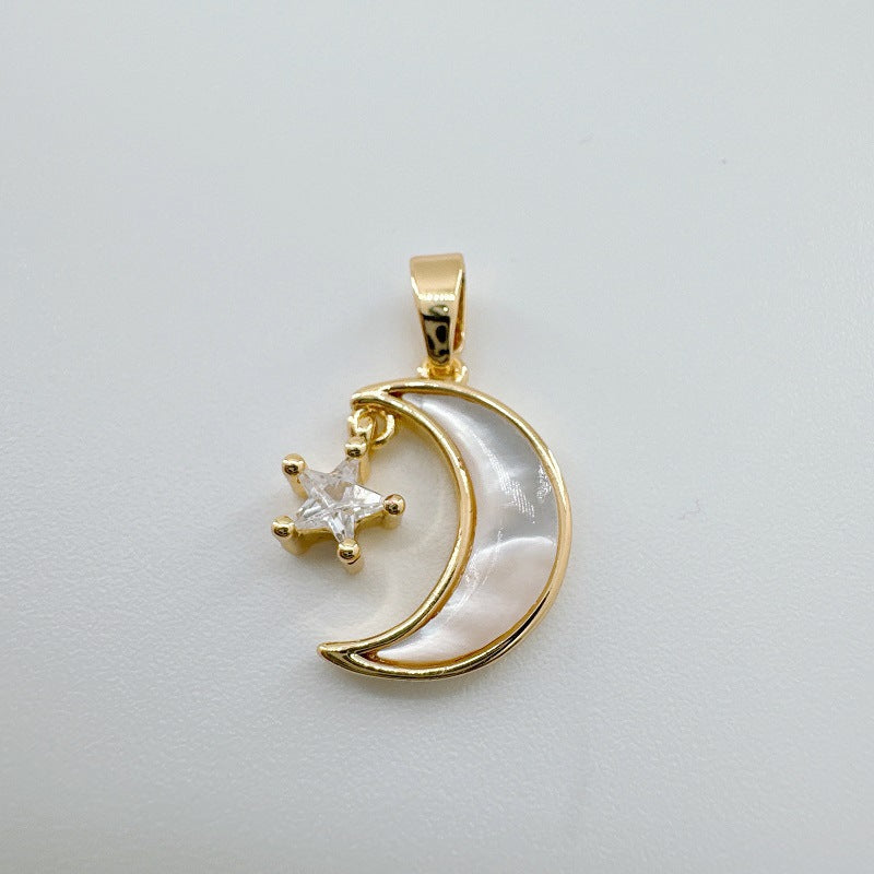 1 Piece 12mm Copper Shell Zircon Moon Tree Heart Shape Pendant