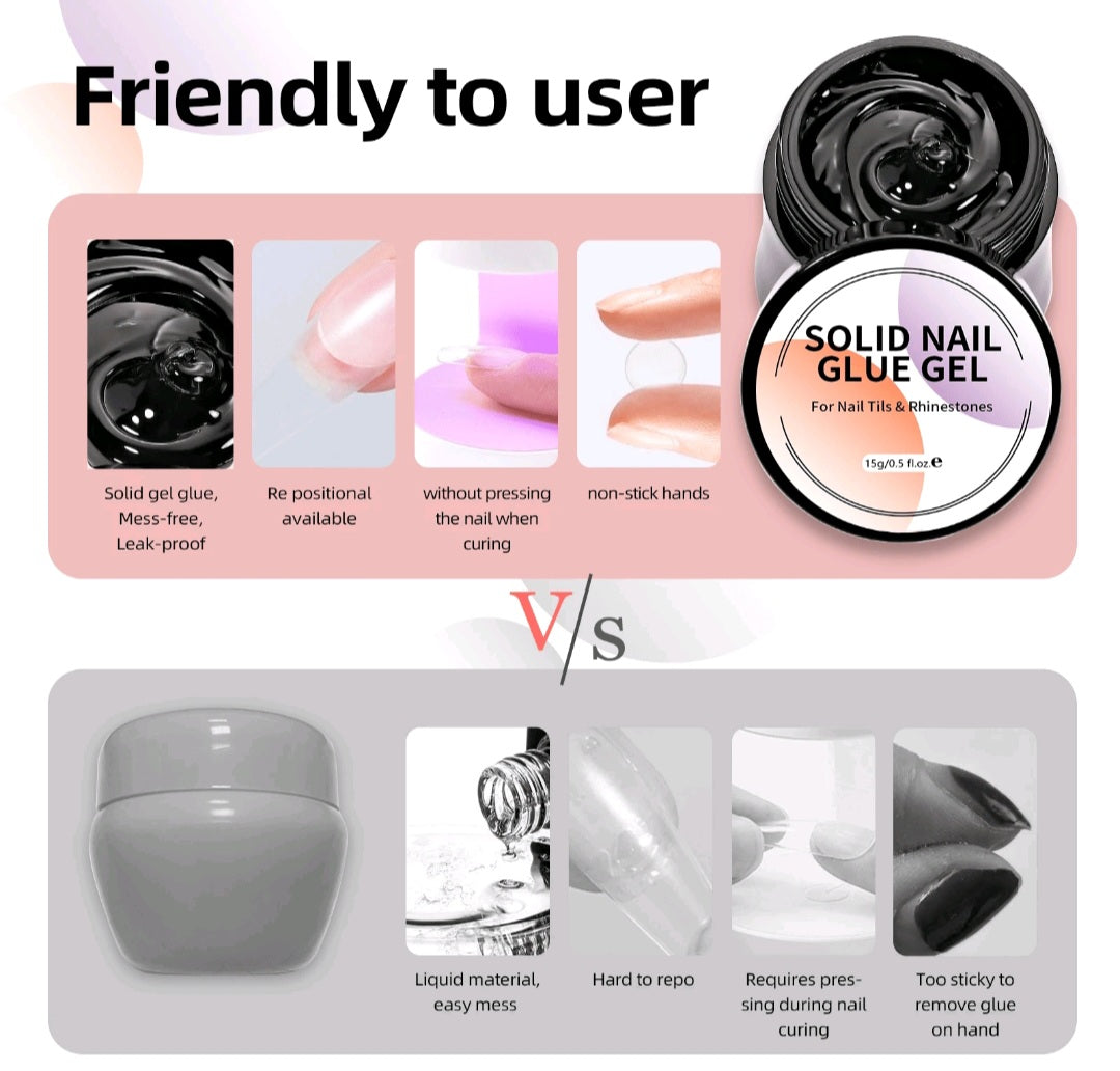 Pegamento de Gel Solido para Arte de uñas y Rhinestones