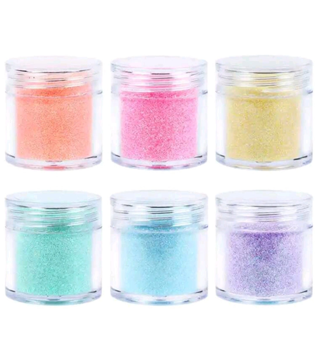 Polvo suelto de purpurina en 6 colores  con textura de azúcar de 10ml por frasco