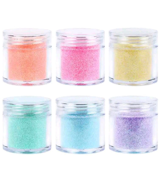 Polvo suelto de purpurina en 6 colores  con textura de azúcar de 10ml por frasco