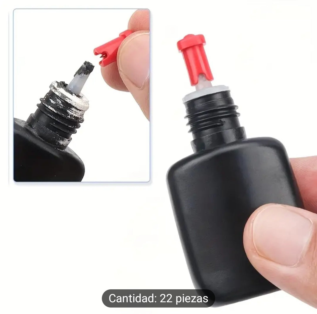 Juego de 22 piezas de puntas de aplicación de pegamento para pestañas y tapones de reemplazo de botellas con pines de prevención de bloqueos
